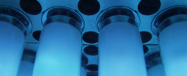 A close up view of UV light bulbs